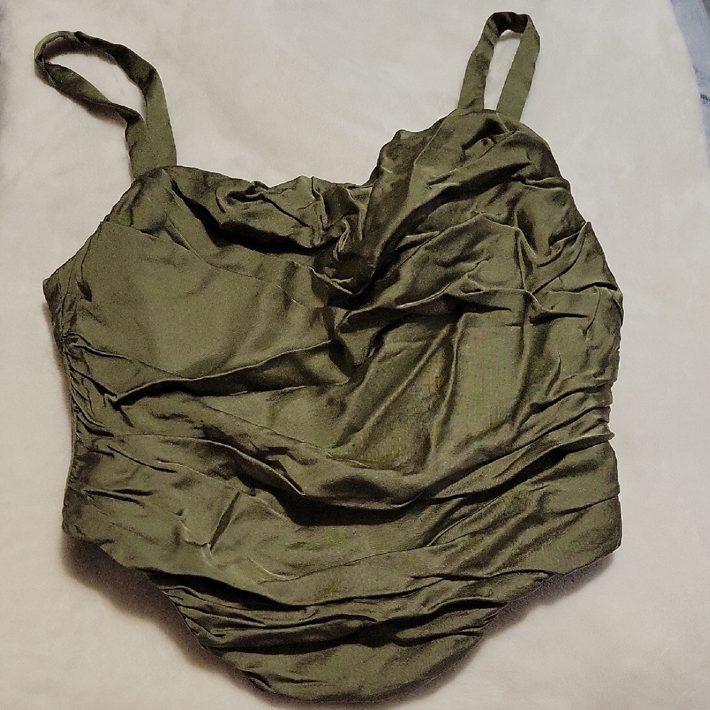 ZARA Olive Green Ruched Tank Top